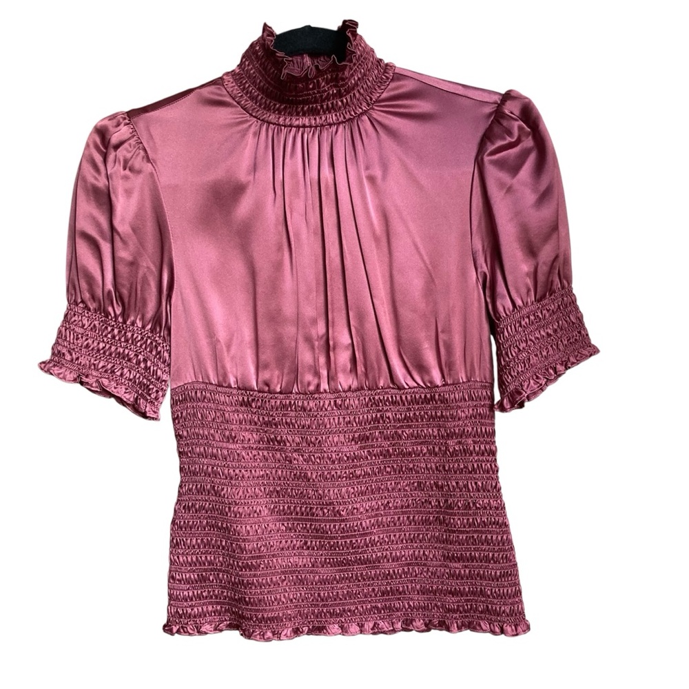 CINQ À SEPT | Sheila Silk Smocked Blouse Pink Sapphire Women's Size M NWT Luxury